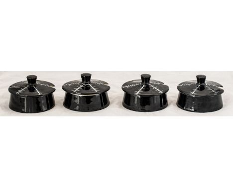 Midwinter - Four Covered Relish Dishes by Jessie Tait in black and white pattern.  Please see images.