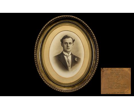 Flanders Field Hero Pte. Walter Mayor 22578 Fine Portrait Framed Photograph.  Measures 18'' x 15''.  Inscription to verso:   