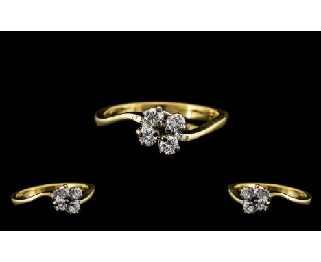 18ct Gold - Attractive 4 Stone Diamond Set Ring of Contemporary Design. Fully Hallmarked for 750 - 18ct. The Four Brilliant C