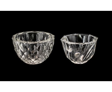 Orrefors Sweden Pair of Heavy Cut Crystal Clear Glass Bowls (2) - of pleasing form and design. Both bowls with Orrefors label