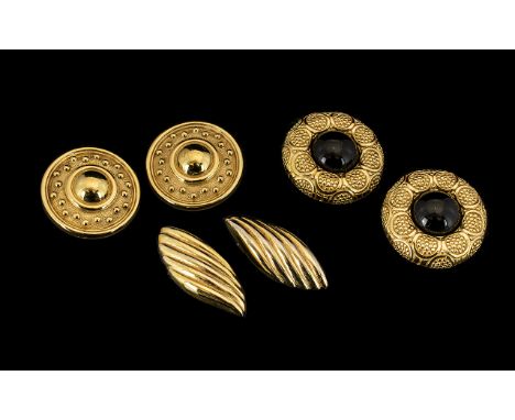 Christian Dior Earrings.  Three pairs of Dior earrings, all earrings marked Christian Dior, one earring missing a clip.  Plea