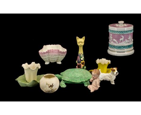 A Small Collection of Ceramics to include a Sylvac Green Tortoise Lidded Dish, a Continental Pot and Cover, A Tupton Ware Cat