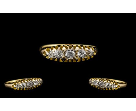 Antique Period 18ct Gold Attractive 5 Stone Diamond Set Ring in a Gallery Setting marked 750. All diamonds of excellent excel