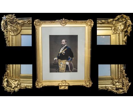 Masonic Interest - A Very Impressive 19th Century Gilt Frame depicting in each corner the Freemason's symbols, crested with t