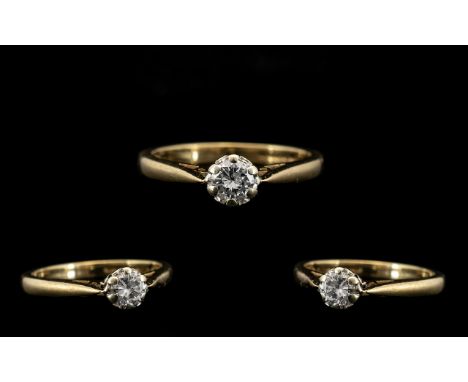 Ladies Attractive 9ct Gold Single Stone Diamond Ring the round brilliant cut diamond of excellent colour clarity . Diamond we