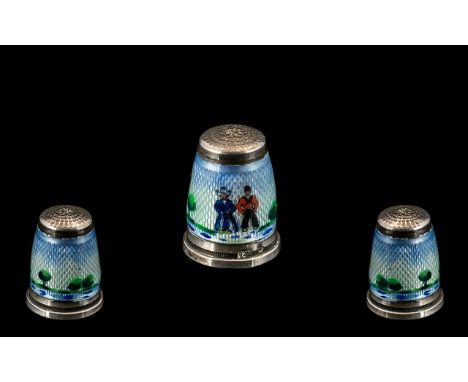 Enamel Silver Thimble circa early 20th/late 19th century.  Lovely quality and condition.  Please see images.