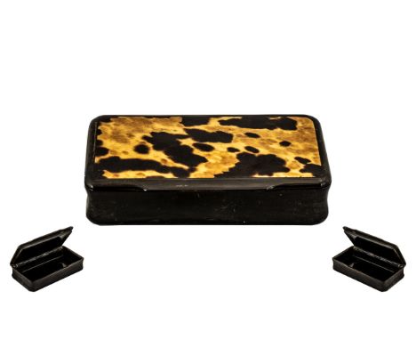 Georgian Period Nice Quality - Rectangular Shaped Tortoiseshell and Horn Hinged Lidded Snuff Box. c.1800. Excellent Condition