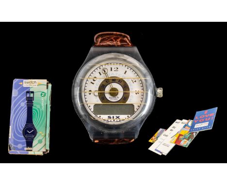 Swatch the Beep Retro Wrist Watch with Leather Strap - comes with original boxes, certification papers and sealed box. Never 