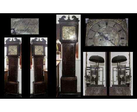 John Wignall of Ormskirk 1777 - 1809 30 Hour Oak Longcase Clock - of typical form, with a 13" brass dial marked J.N Wignall O