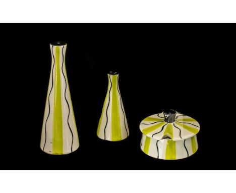 Midwinter Four Piece Cruet Set by Jessie Tait, with yellow and black wavy lines. Please see images.
