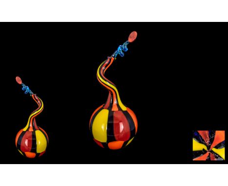 F and M Ballarin Murano Multi-Colour Cut Glass Pezza to Decanter, with Wonderful Glass Stopper with Original Label. 17.7 cm I