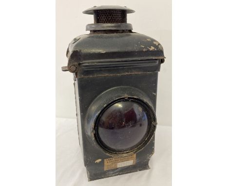 A large vintage "The Adlake Non Sweating" Railway lamp with 2 red glass shades.  Approx. 39cm tall.