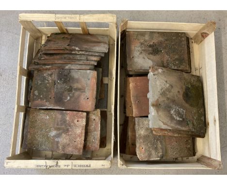 2 boxes of vintage terracotta hanging tiles, suitable for garden projects.  Largest tile size approx. 27 x 25cm.