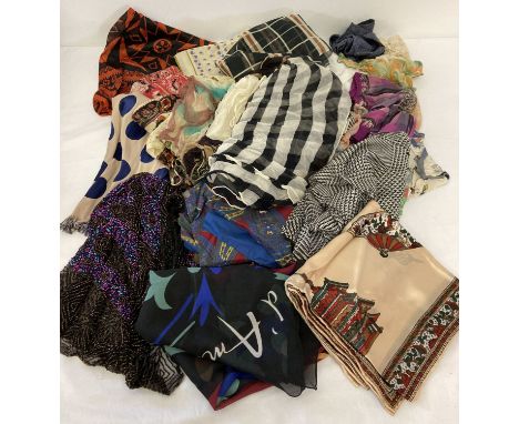 A collection of 19 vintage chiffon, silk &amp; polyester scarves with a small quantity of handkerchiefs. Scarves include flor