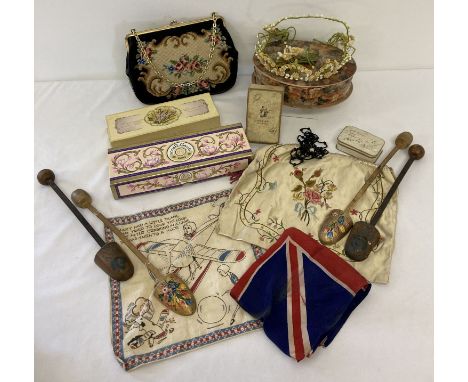A collection ofassorted ladies vintage vanity items. To include: wedding headdress, handkerchief's, shoe stretchers, evening 