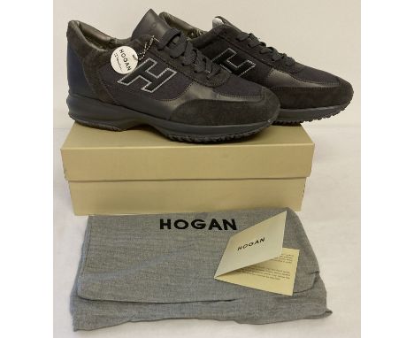 A brand new in box pair of grey leather, suede and canvas men's trainers by Hogan. Complete with original tags, care leaflet 