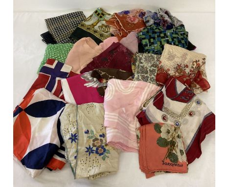 20 vintage silk, chiffon, cotton and polyester scarves to include Jacqmar.  