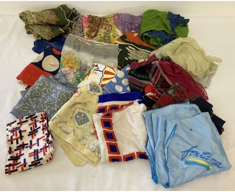 20 vintage chiffon, silk and polyester scarves in varying sizes and designs.  