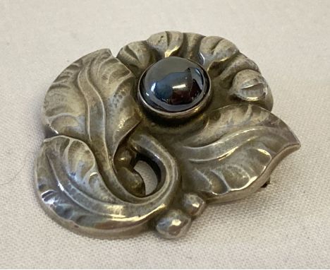 A vintage Georg Jensen silver brooch #71, with black coloured "silver pearl" detail. Designed by Georg Jensen, fully hallmark