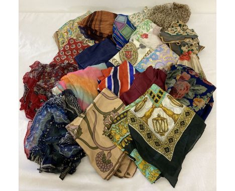 20 vintage silk, chiffon and polyester scarves in varying sizes and designs to include Jaeger.  