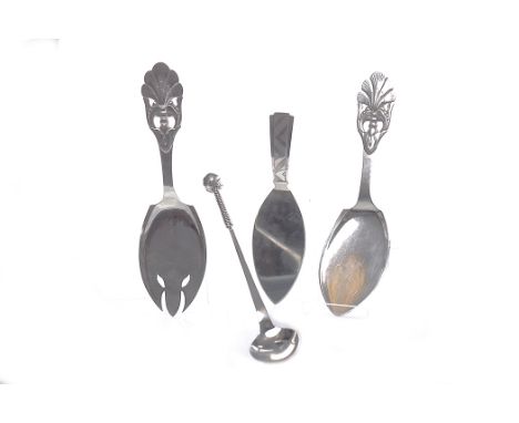 PAIR OF ATTRACTIVE DANISH SILVER SERVING SLICES
maker Conrad Petersen of Copenhagen, active circa 1937-1948, dated 1939, assa
