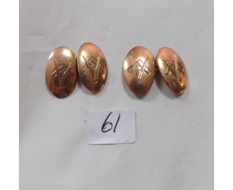Pair of oval 9ct rose gold Masonic cufflinks 6.5g   