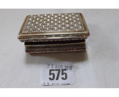 Good George III snuff box parcel gilt. 2 ½ in wide.  Birmingham 1811 By ML?      