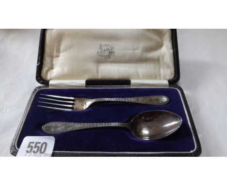 Christening spoon and fork in fitted case Birmingham 1918  