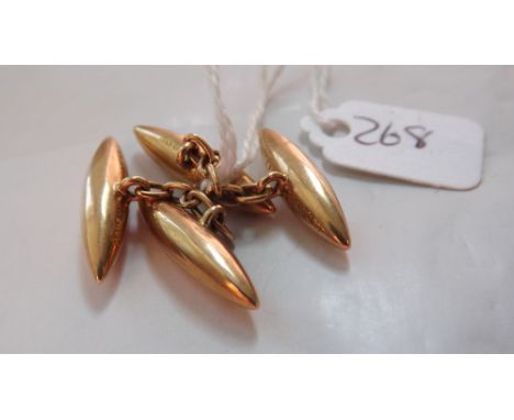Pair 9ct torpedo shaped cufflinks 3g     