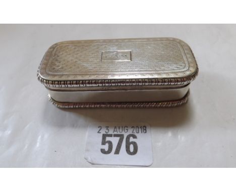 Another snuff box, oblong with rounded ends. 3 ¼ in  long. Birmingham 1812 By ML     