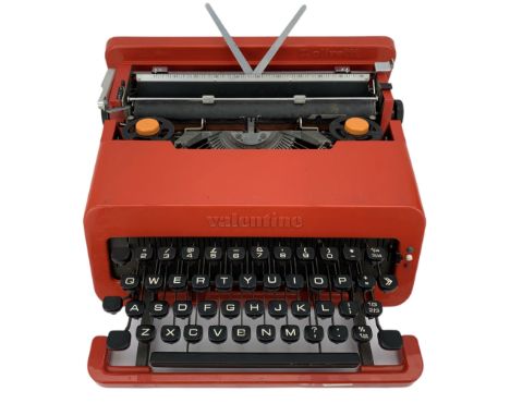 1960s red plastic Olivetti Valentine portable typewriter, designed by Ettore Sottsass & Perry King, in original case