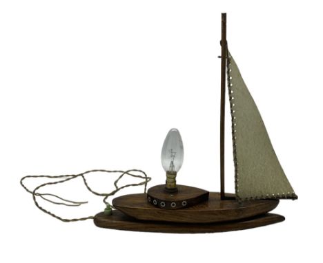 Art Deco oak table lamp modelled as a sailing boat, H31cm 