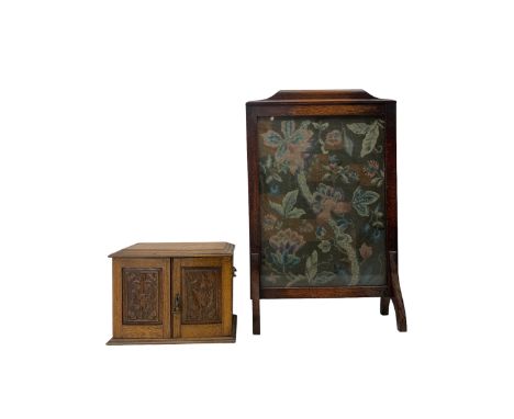 Early 20th century oak smokers cabinet, containing various pipes, tobacco jar, mixing bowls etc, W38cm together with an oak t