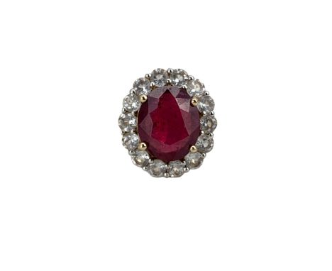 9ct gold glass filled ruby and cubic zirconia cluster ringCondition Report:Approx 5.4gm, size J/2