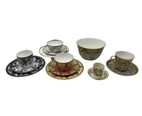 Royal Worcester porcelain tea wares including three trios, one retailed by Henry Greene & Sons, etc 