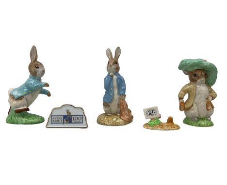 Three Beatrix Potter figures, comprising Royal Albert Peter with Red Pocket Handkerchief, Royal Albert Benjamin Bunny and Bes
