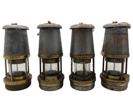 Four steel and brass miners lamps, by Wolf Safety Lamp Co William Morris Ltd, Sheffield, type FS, PO 1976 x3 and 1979