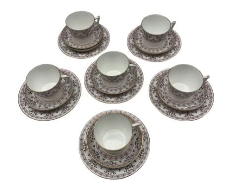 Royal Crown Derby Brittany pattern tea wares comprising six teacups, seven saucers and six tea plates 