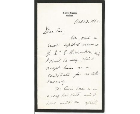 Charles Harford Lloyd 1882 hand written letter accepting a Mr Richardson as a choir candidate. 1849 - 1919 was an English com