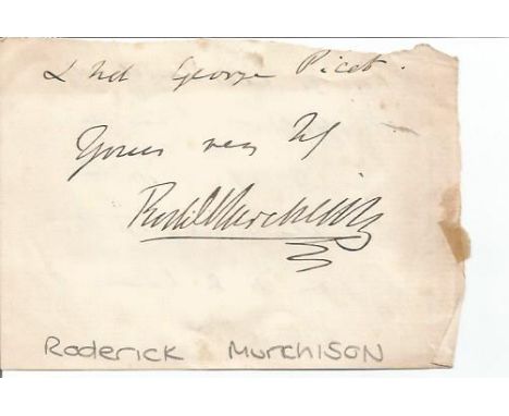 Roderick Impey Murchison signed piece from a letter. 1st Baronet KCB DCL FRS FRSE FLS PRGS PBA MRIA 22 February 1792 - 22 Oct