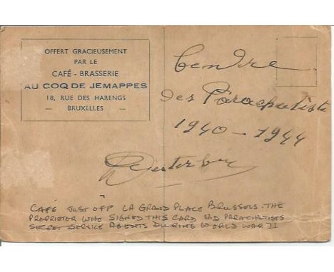 WW2 Secret Service café postcard. 1940-1944 postal history nice vintage postcard of monument, signed on the reverse by the ow
