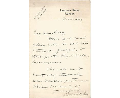 Sir Robert Stawell Ball FRS handwritten letter regarding attending Royal Academy 1 July 1840 - 25 November 1913 was an Irish 