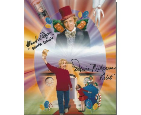 Willy Wonka signed photo Albert Wilkinson Oompa Loompa and Denise Nickerson gum-chewing Violet Beauregarde in the 1971 movie 
