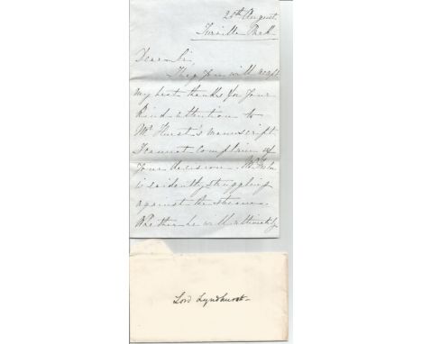 Lord Lyndhurst hand written letter regarding the review of a manuscript. John Singleton Copley, 1st Baron Lyndhurst PC QS FRS