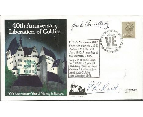 Colditz Castle Lt Jack Courtenay and Mjr P R Reid signed 40th anniversary Liberation of Colditz cover. Good Condition. All si