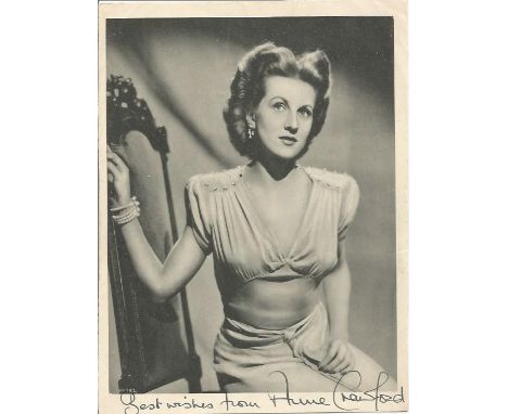 Anne Crawford signed 7x5 vintage photo. 22 November 1920 - 17 October 1956 was a British film actress. Good Condition. All si