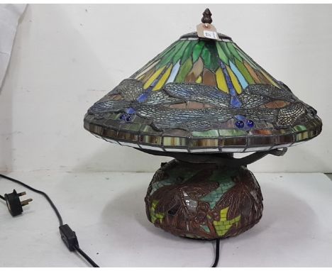 A Tiffany dragonfly style table lamp featuring multiple dragonflies (modern), 45cm h x 45cm w