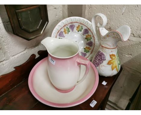 English Pink &amp; White Toilet Basin &amp; Jug and a Modern designed bowl with matching jug (2)