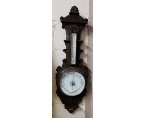 Oak cased Aneroid wall Barometer, 90cm H