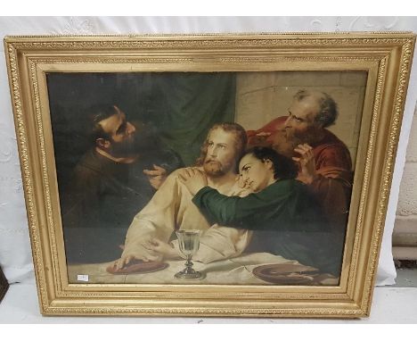 Large Religious Print (The Betrayal) 73cm x 92cm in a painted gold frame